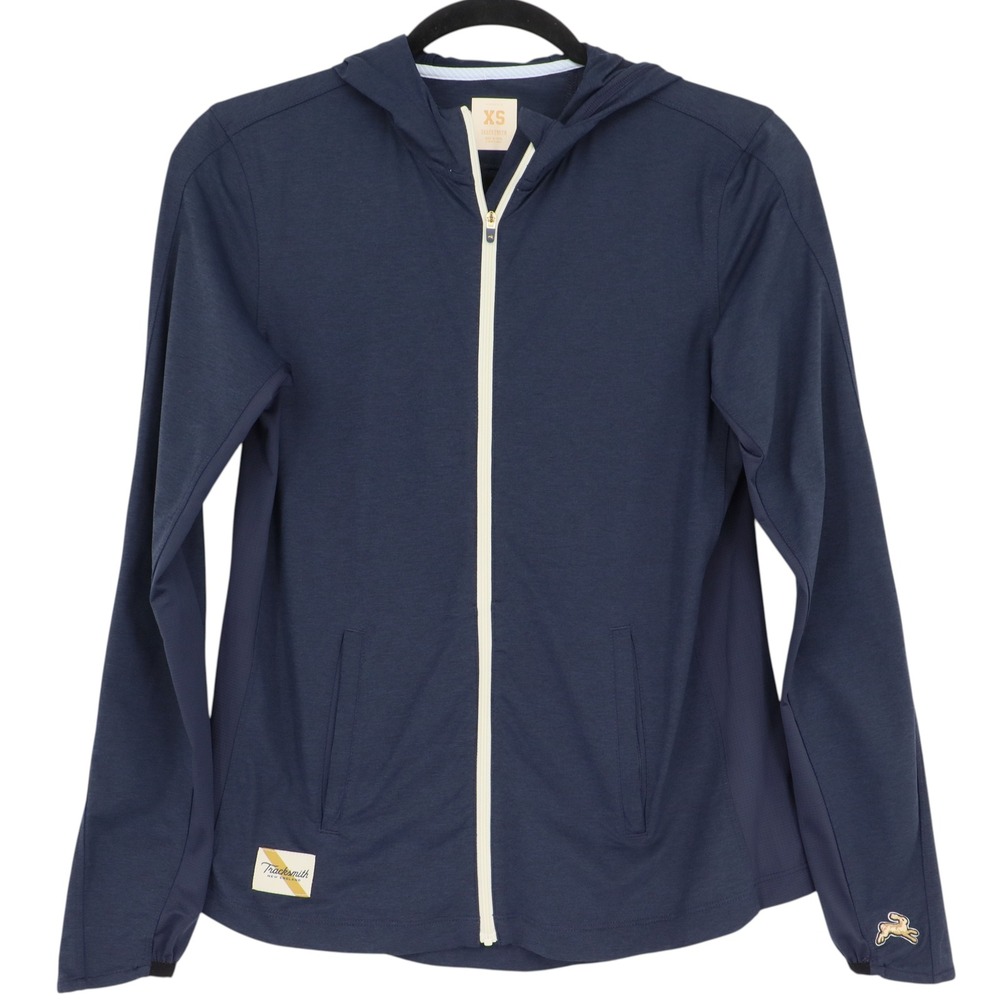 Tracksmith Womens Session Hooded Jacket Size XS Navy Blue Full Zip Running